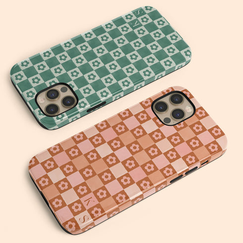 Custom Initials Floral Checkerboard iPhone Case